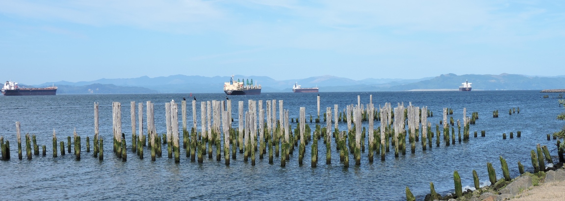 Shipping waiting on
              the Columbia River at Aberdeen, OR